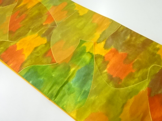 JAPANESE KIMONO / VINTAGE HIRAKI NAGOYAO OBI / SILK / WOVEN ABSTRACT PATTERN